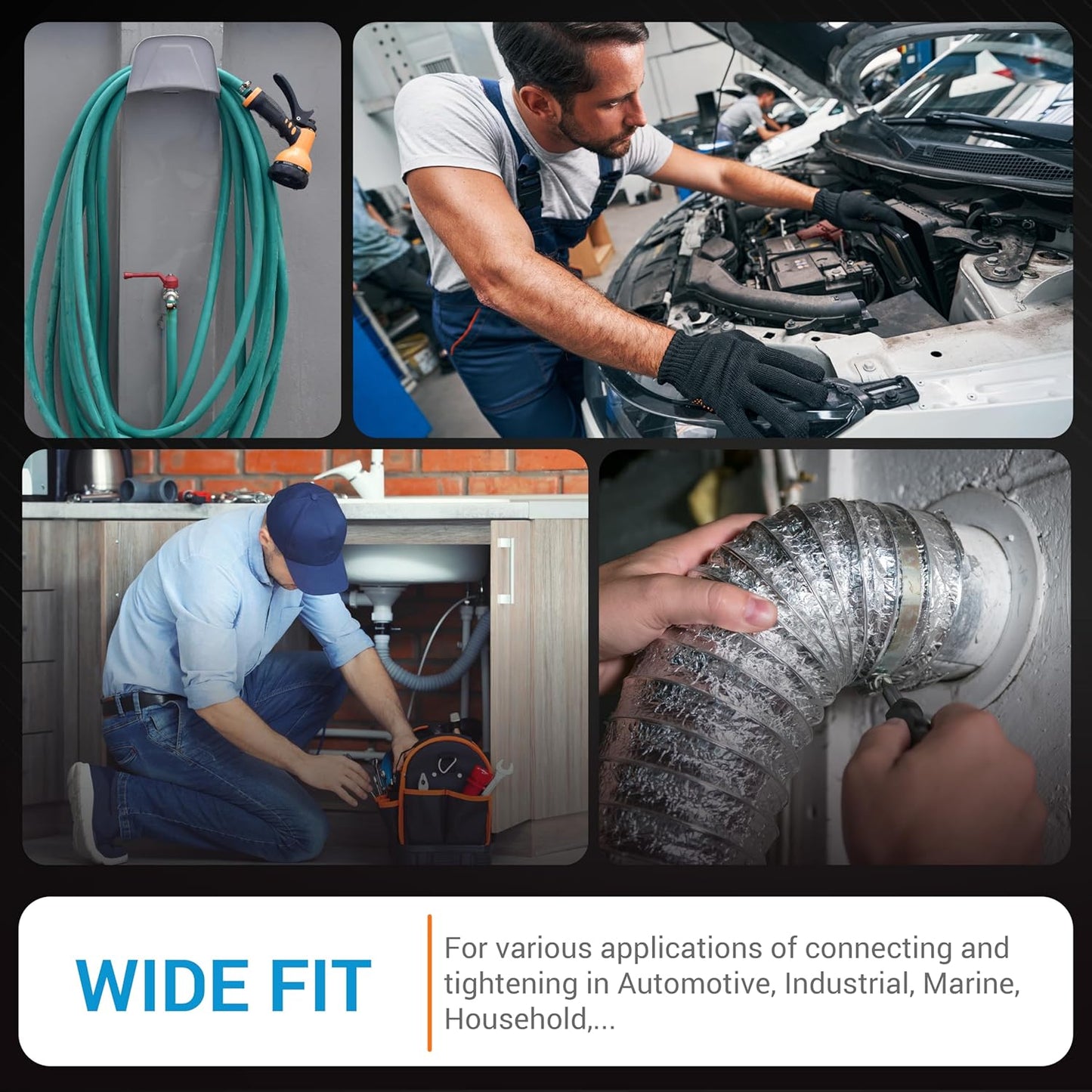 10 x 25-38mm Strong Stainless Steel Hose Clamps wide 8mm x 0.3mm Thick (10pcs)