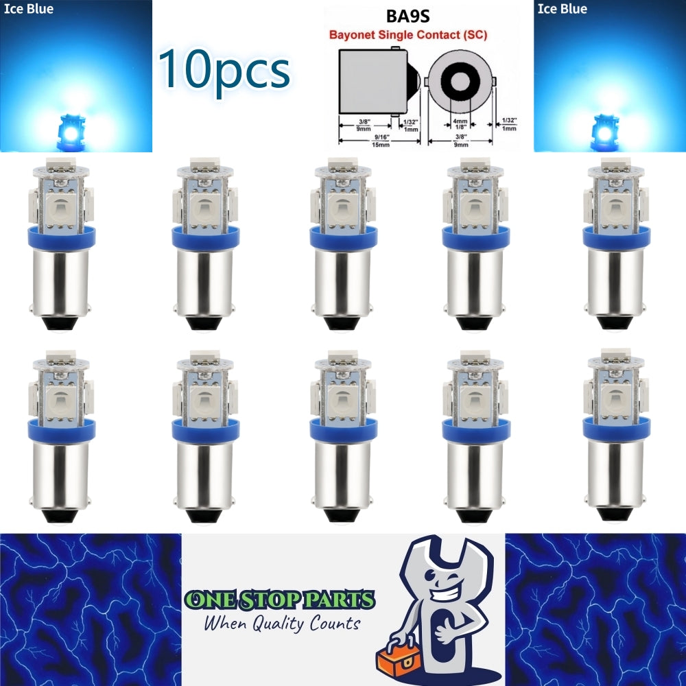 10 x BA9S ICE BLUE 12V 5SMD 360 DEGREE LIGHT 88LM IDEAL FOR PARKER OR DASH 10pcs