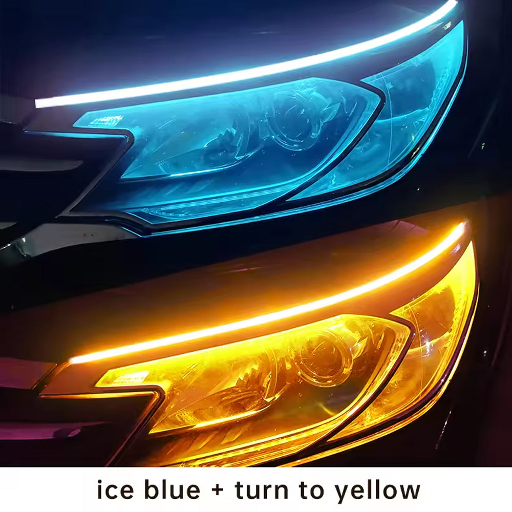2x 70cm Car LED DRL Daytime Running Light Flexible Strip Light IceBlue to Yellow
