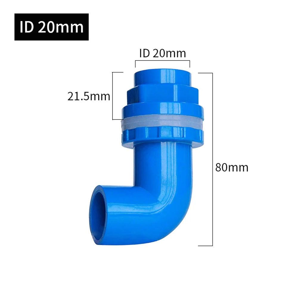 ID20mm White PVC Aquarium 90° Elbow Drainage Connector Fish Tank Overflow Joint