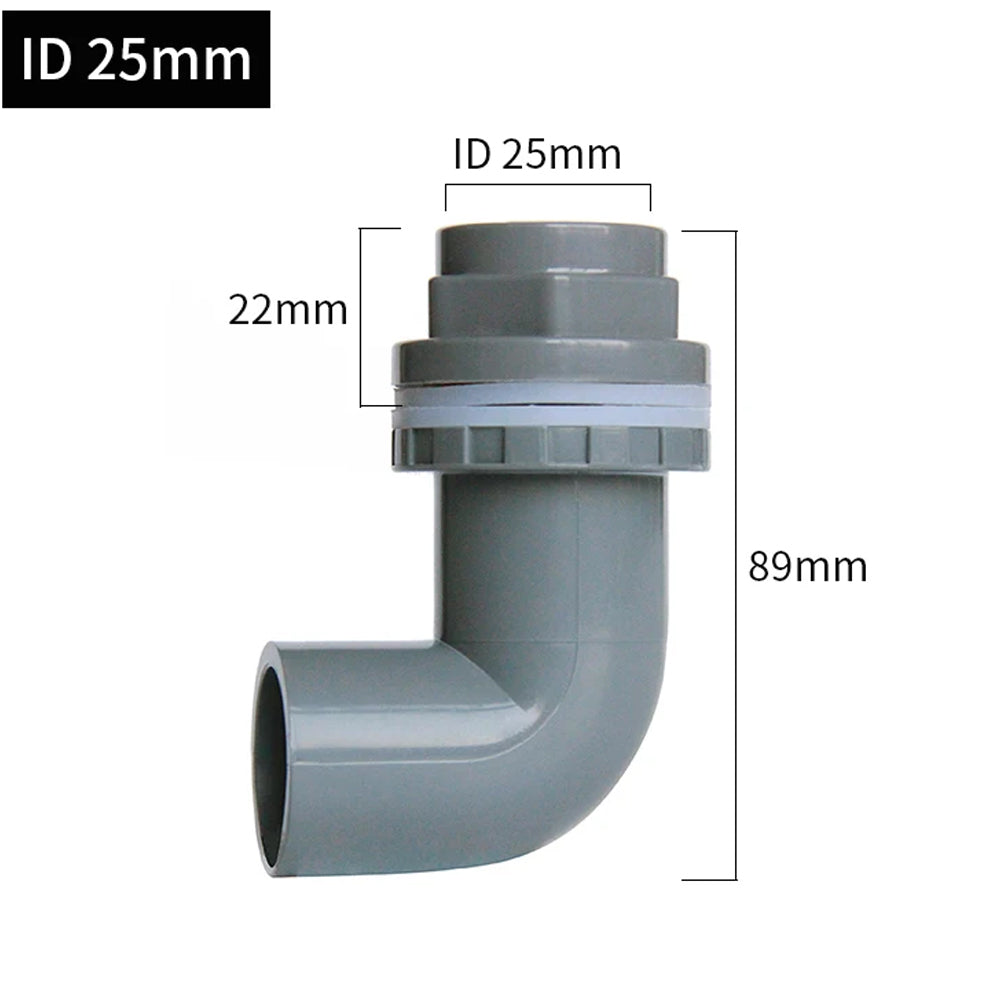 ID25mm Grey PVC Aquarium 90° Elbow Drainage Connector Fish Tank Overflow Joint