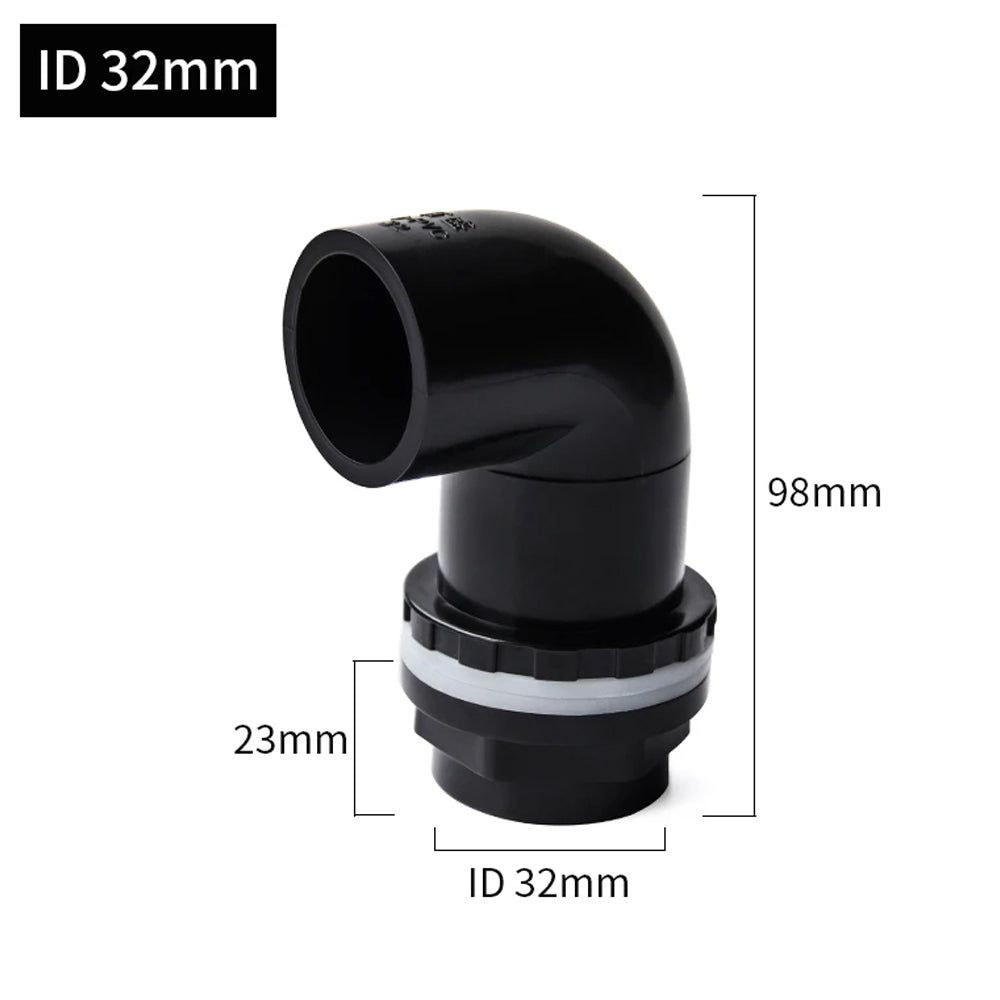 ID32mm Black PVC Aquarium 90° Elbow Drainage Connector Fish Tank Overflow Joint