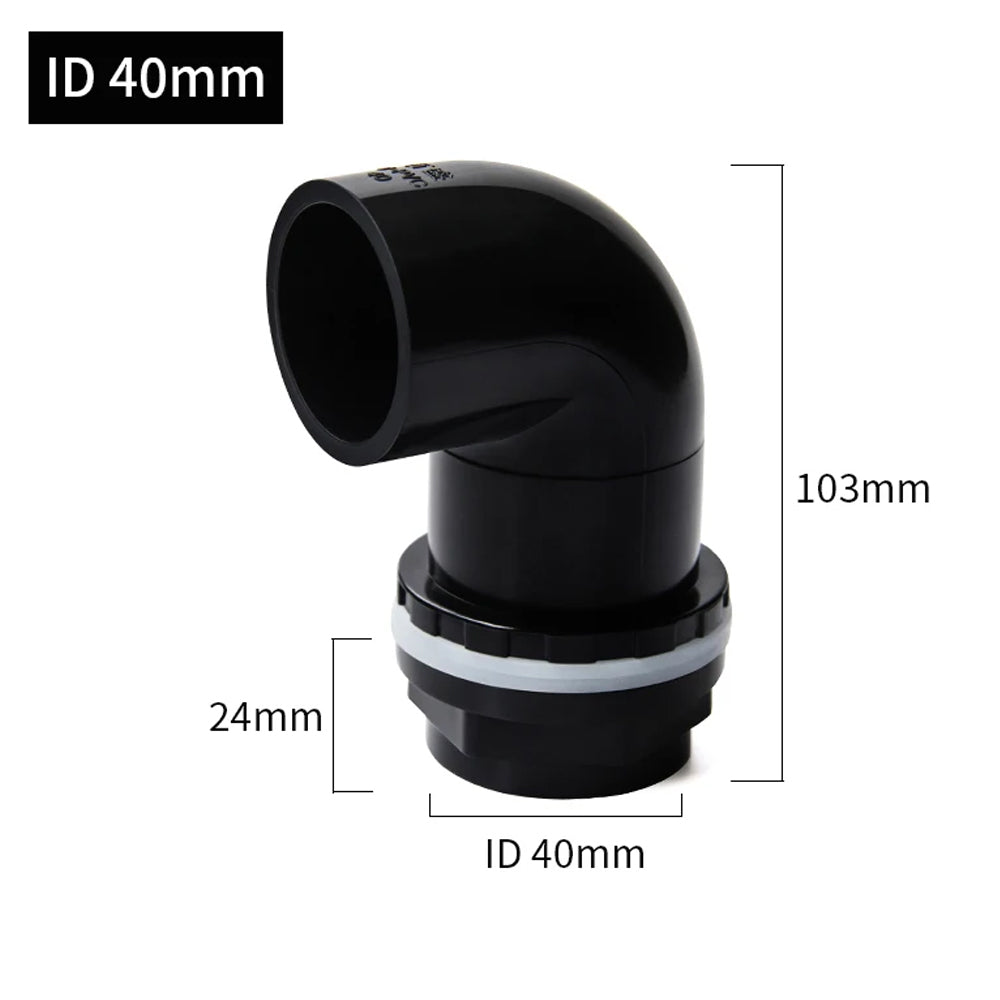ID40mm White PVC Aquarium 90° Elbow Drainage Connector Fish Tank Overflow Joint