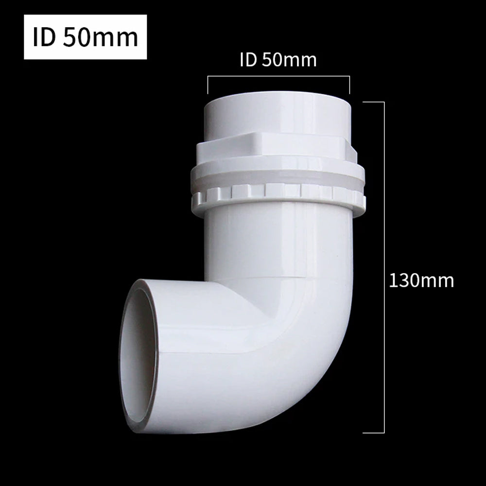 ID50mm White PVC Aquarium 90° Elbow Drainage Connector Fish Tank Overflow Joint
