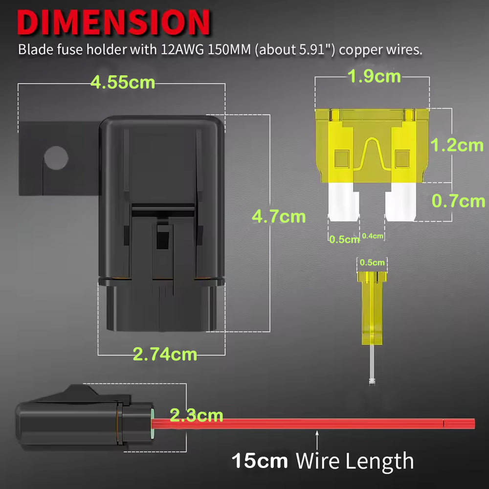 5 x Standard Blade Fuse Holder Waterproof 12AWG Inline Fuse Connector with Fuses