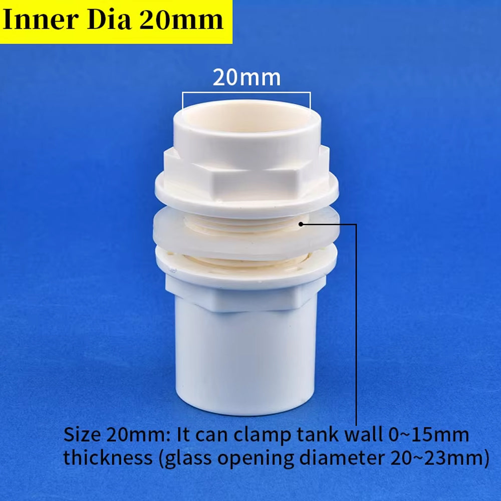 ID20mm White PVC Aquarium Connector Fish Tank Drainage Straight Joint Pipe