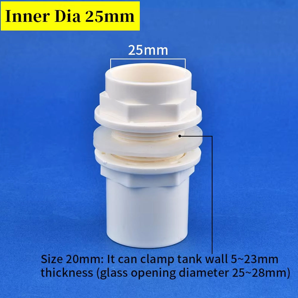 ID25mm White PVC Aquarium Connector Fish Tank Drainage Straight Joint Pipe