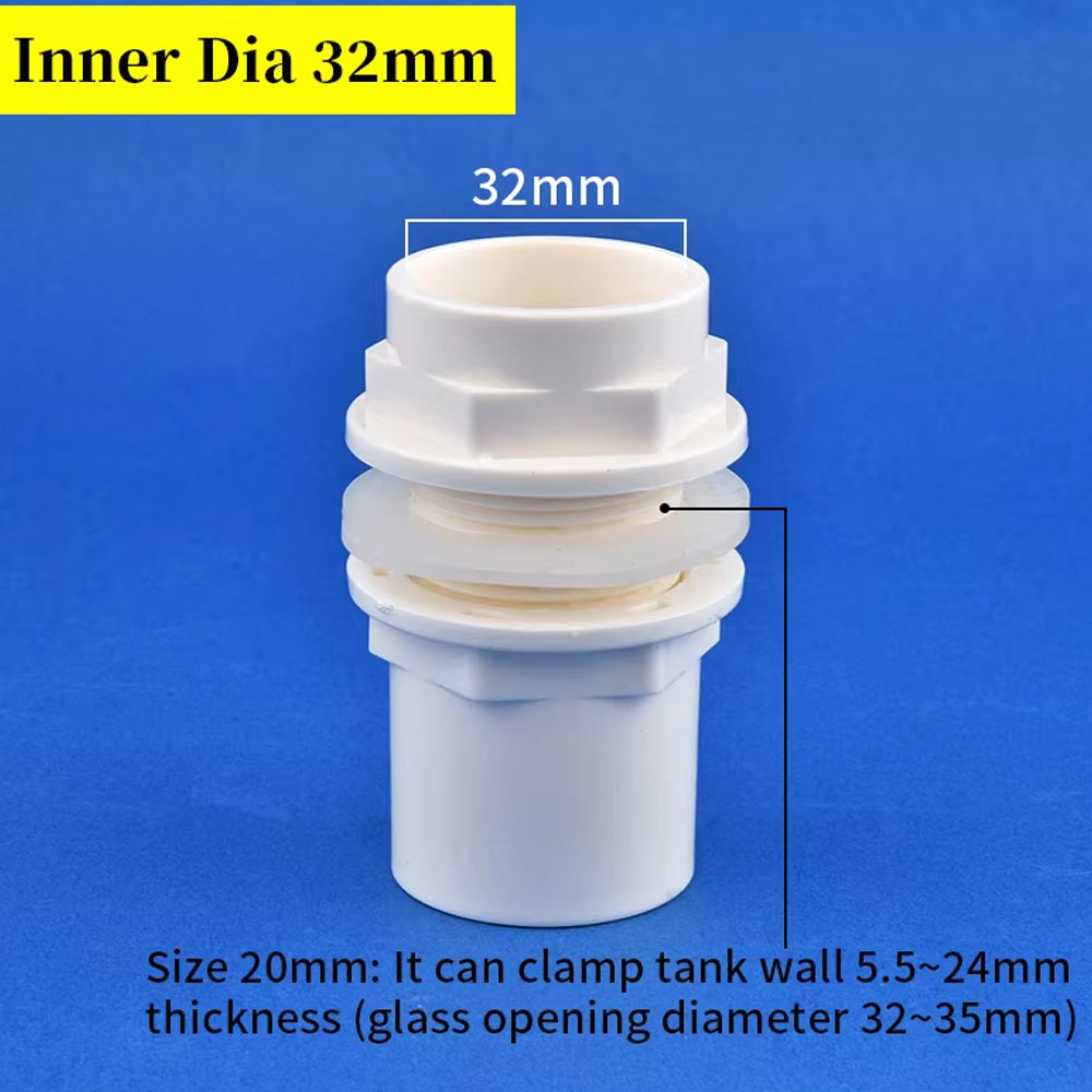 ID32mm White PVC Aquarium Connector Fish Tank Drainage Straight Joint Pipe