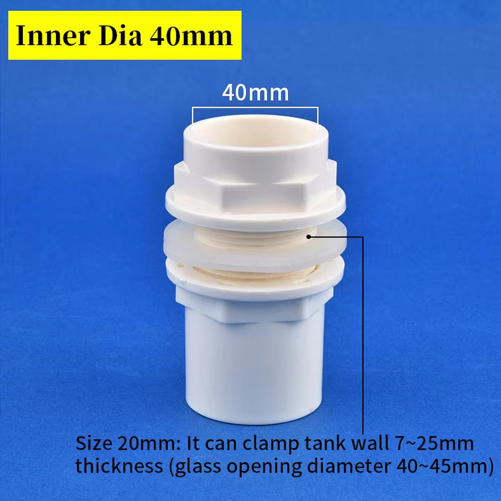 ID40mm White PVC Aquarium Connector Fish Tank Drainage Straight Joint Pipe