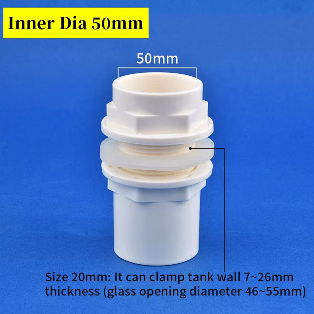 ID50mm White PVC Aquarium Connector Fish Tank Drainage Straight Joint Pipe