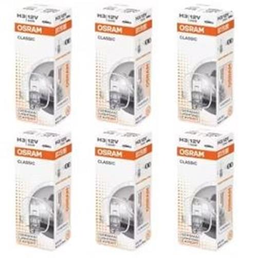 6 x Osram 12v H3 55w Halogen Clear Globes 3200k Classic 64151 (6pcs)