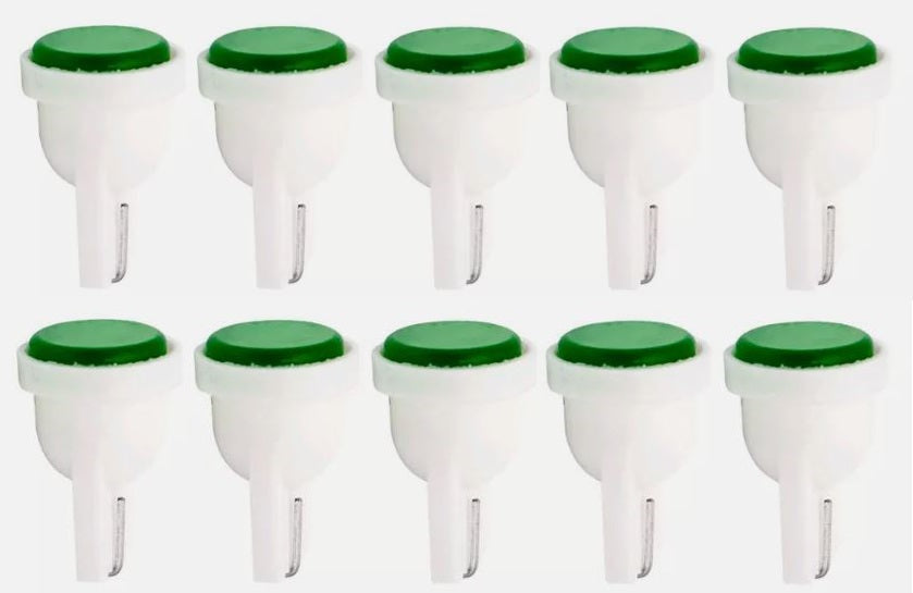 10 x T10 Green 12v LED Cob Flat Face Super Bright for Dash Cluster (10pcs)