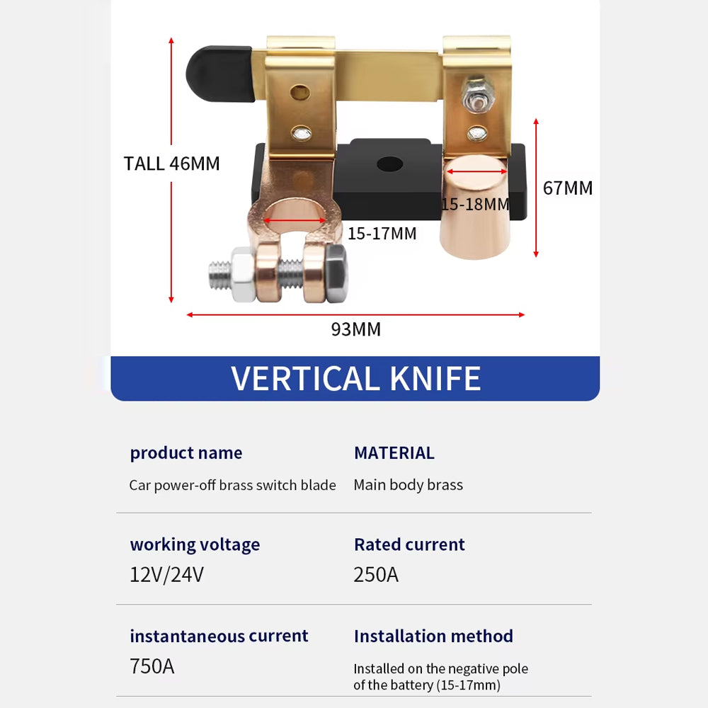 Car Battery Switch Brass Knife Switch 12V-24V Power-off Battery Circuit Breaker
