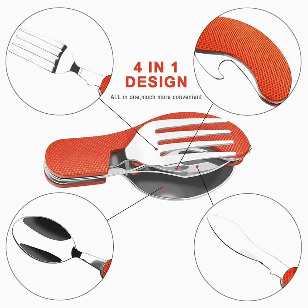 Blue Foldable Multi-Functional Knife Fork Spoon Combo for Camping and Travel