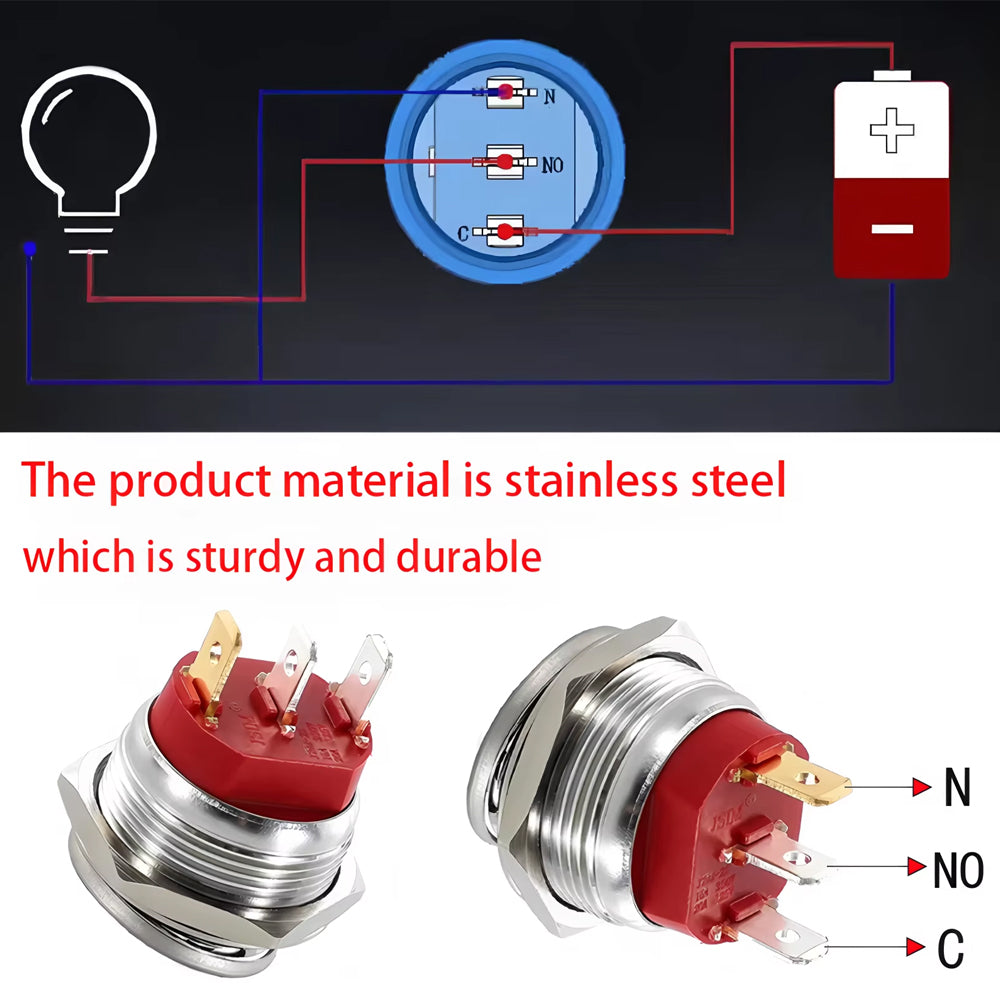 Yellow LED 22mm Metal Push Button Switch 12V 20A 3Pin ON/OFF Self-Locking Switch