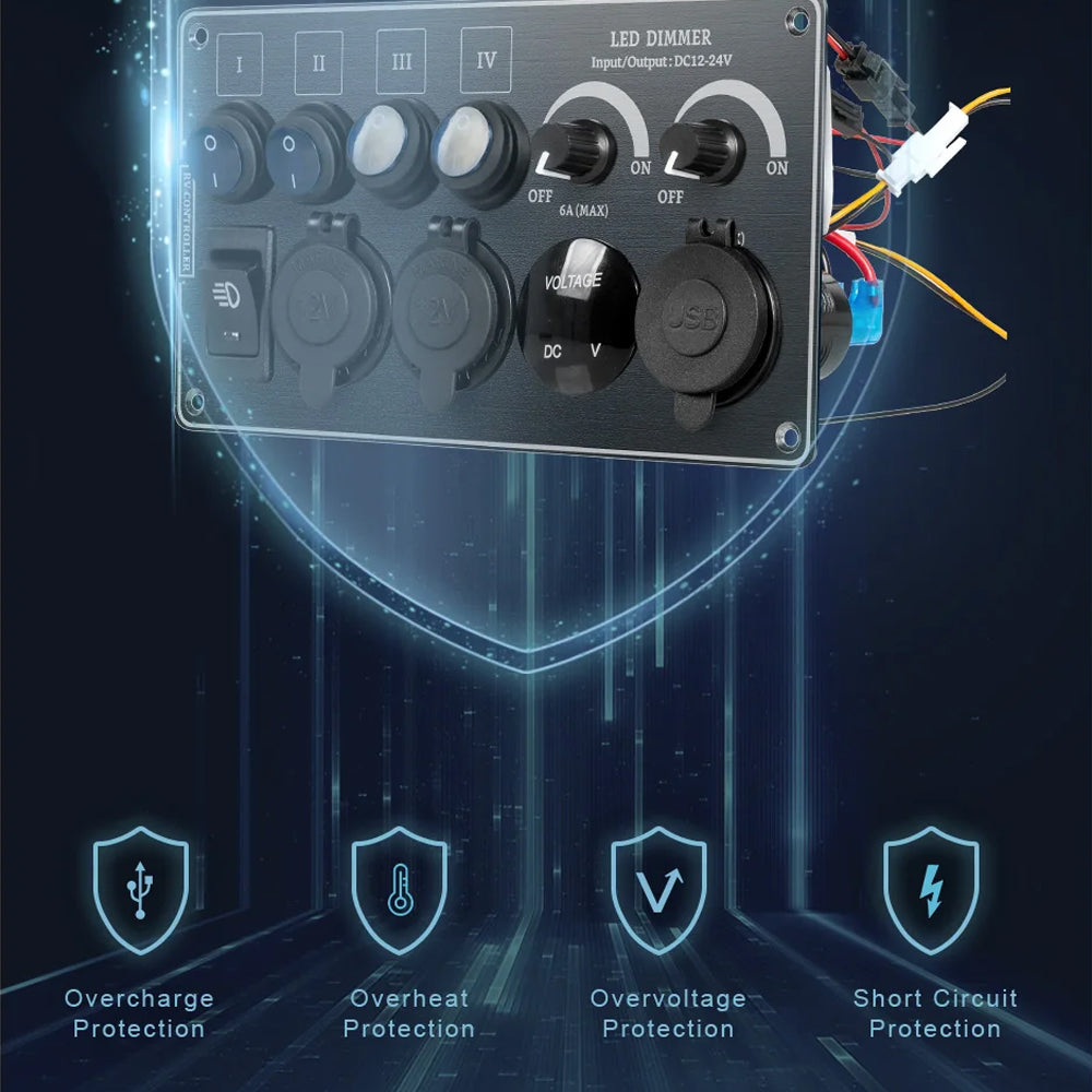 Switch Panel LED Dimmer Switch PD+QC3.0 USB Charger Voltmeter and Power Socket