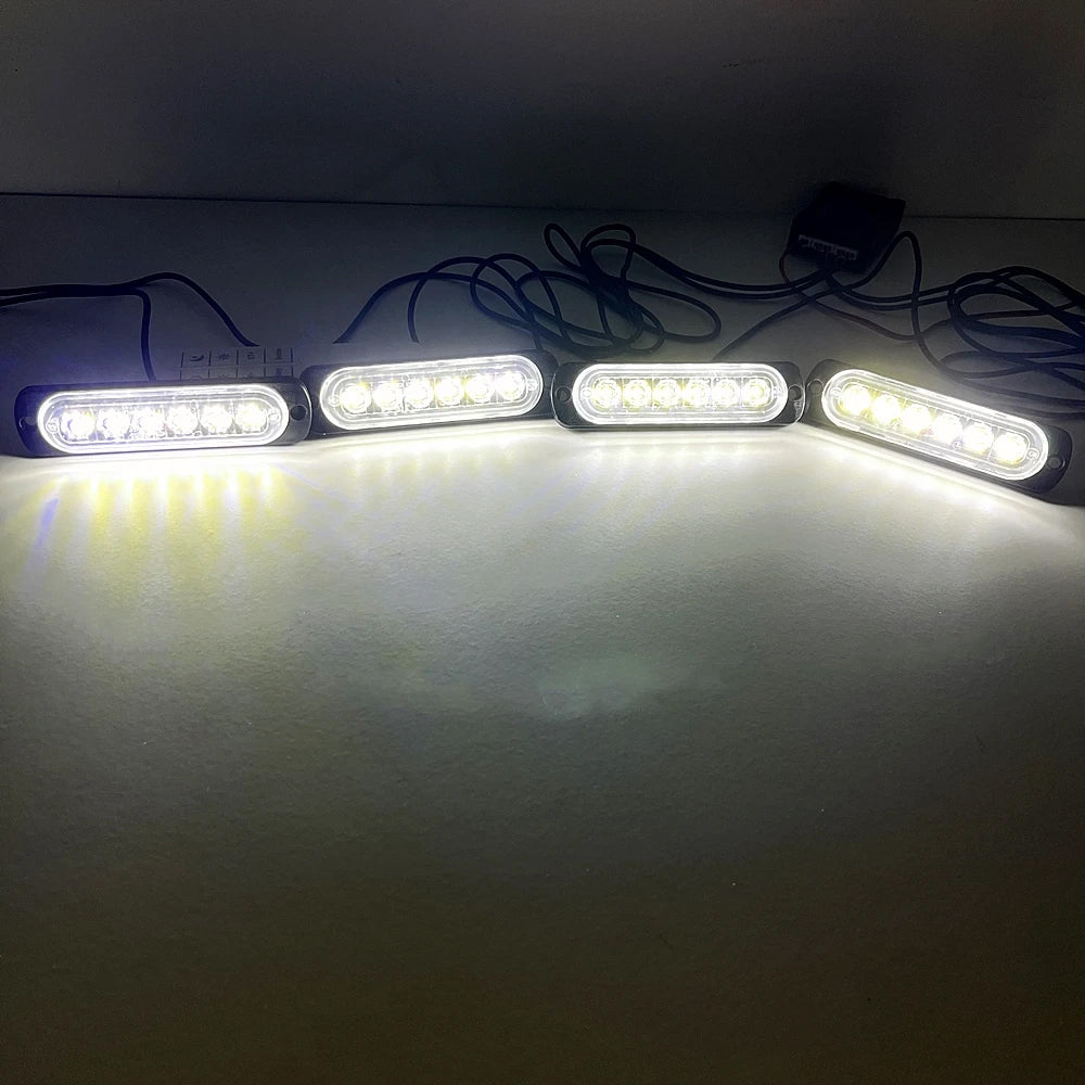 4pcs LED Front Grille Lights White LED Strobe Lights Remote Grill Warning Lamp