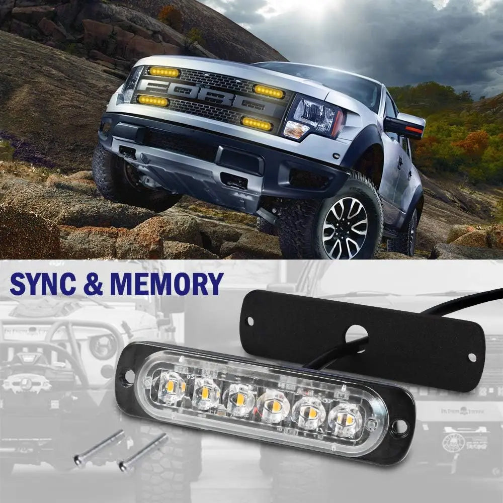4pcs LED Front Grille Lights White LED Strobe Lights Remote Grill Warning Lamp