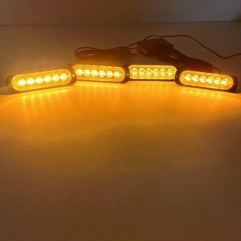 4pcs LED Front Grille Lights Yellow LED Strobe Lights Remote Grill Warning Lamp