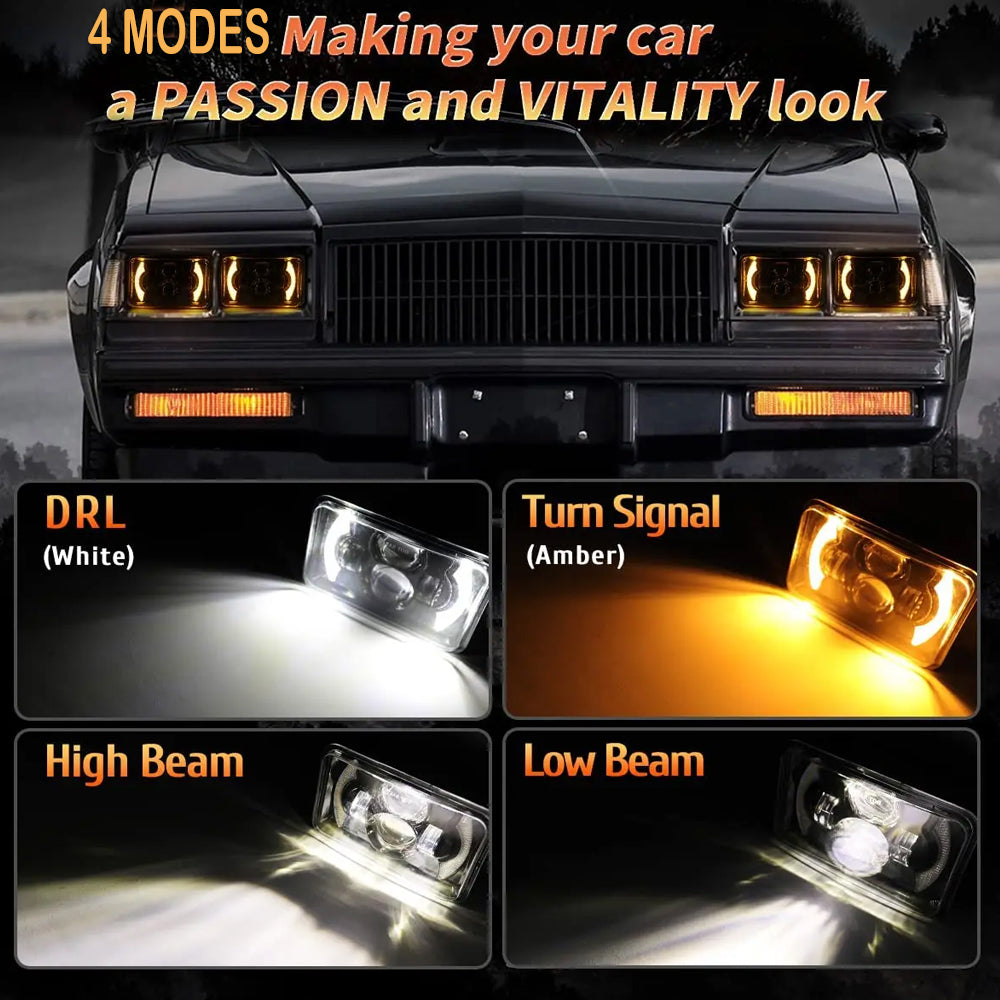1x Led Headlight 100x165mm Hi/Lo Beam White/Amber DRL for H4656/H4651/4652/H4666