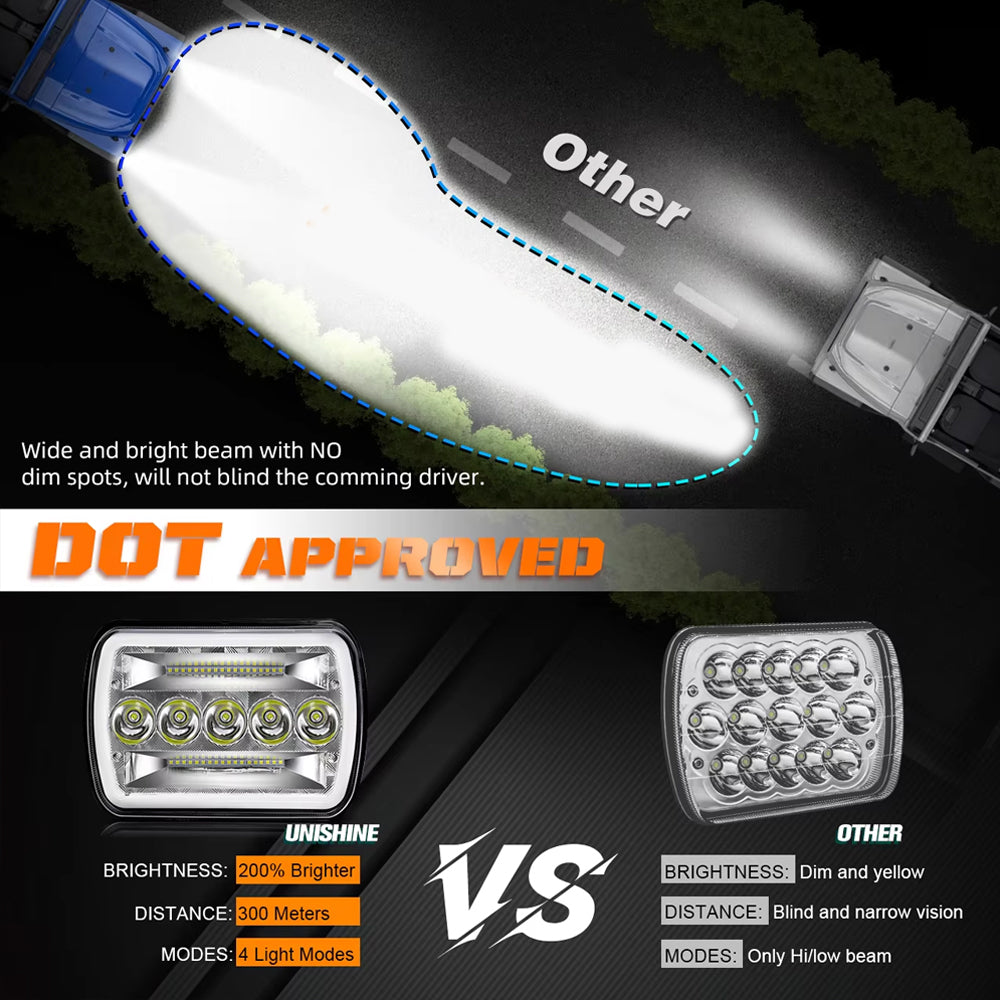 1 x Led Headlight 142x198mm 4 Modes High/Low Beam DRL Indicator 12-24V headlamp