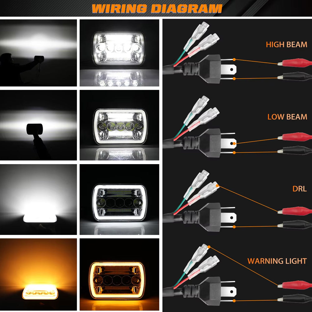 2 x Led Headlight 142x198mm 4 Modes High/Low Beam DRL Indicator 12-24V headlamp