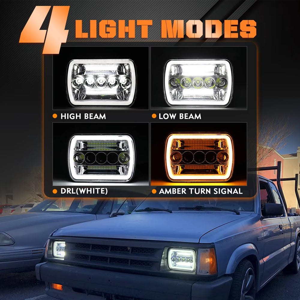 1 x Led Headlight 142x198mm 4 Modes High/Low Beam DRL Indicator 12-24V headlamp
