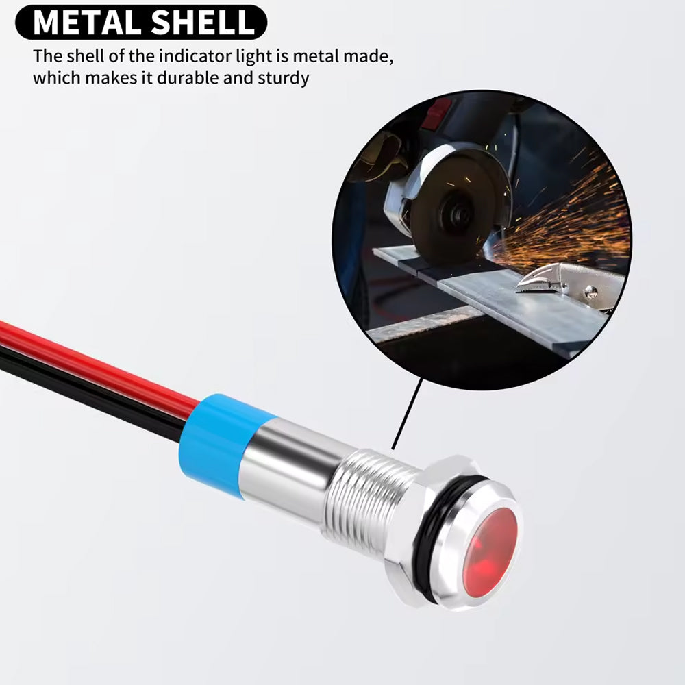 10 x Red LED Indicator Light 12V 6mm Red Pilot Lamp Metal IP67 Car Truck Marine