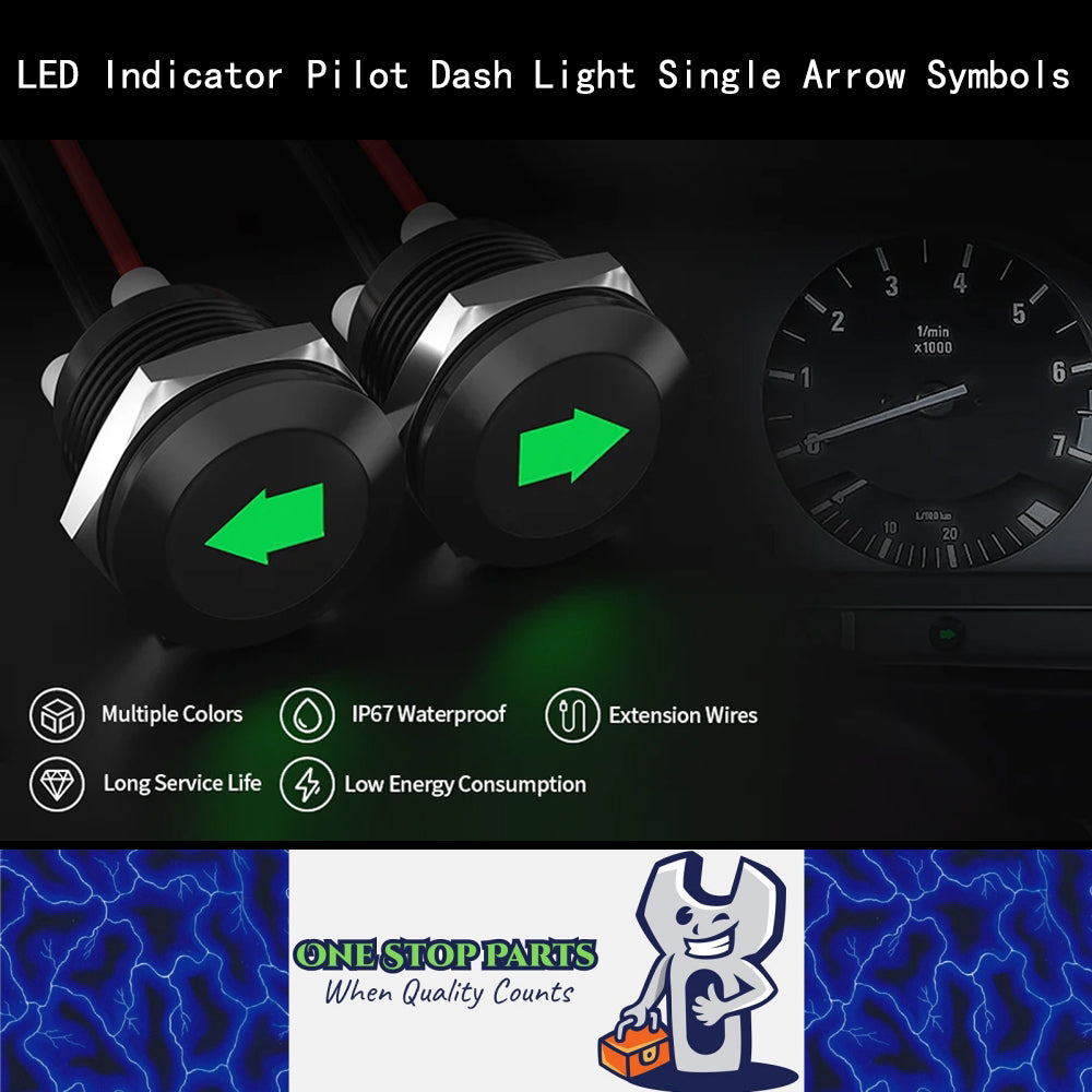 12V LED Indicator Pilot Dash Light Single Arrow 12mm Green LED Indicator Light