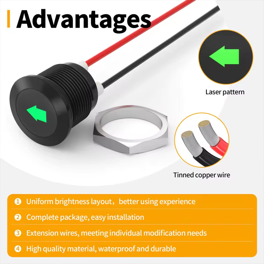 12V LED Indicator Pilot Dash Light Single Arrow 12mm Green LED Indicator Light