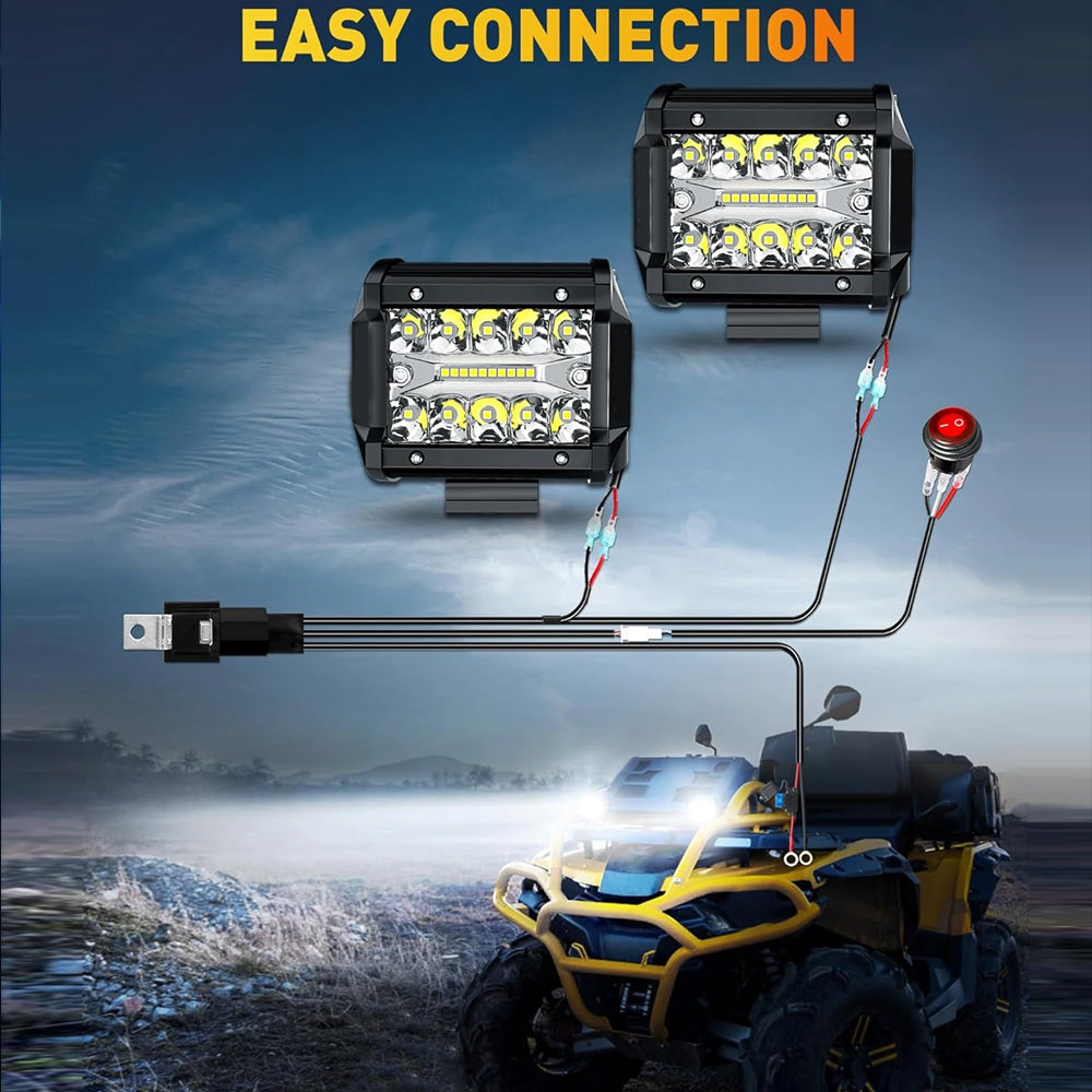 2x Yellow LED Light Bar 30W 102x80mm Flood Spot Beam LED Work Light with Harness