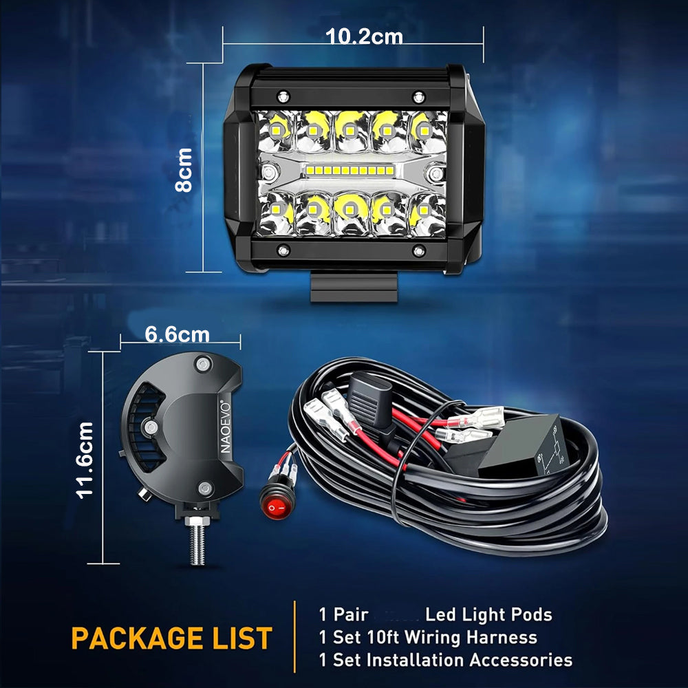 2x Yellow LED Light Bar 30W 102x80mm Flood Spot Beam LED Work Light with Harness