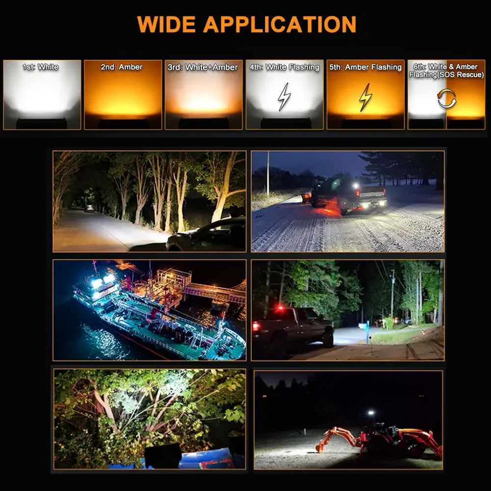 2 x White/Amber LED Light Bar 6 Modes 120W 178x80mm LED Work Light with Harness