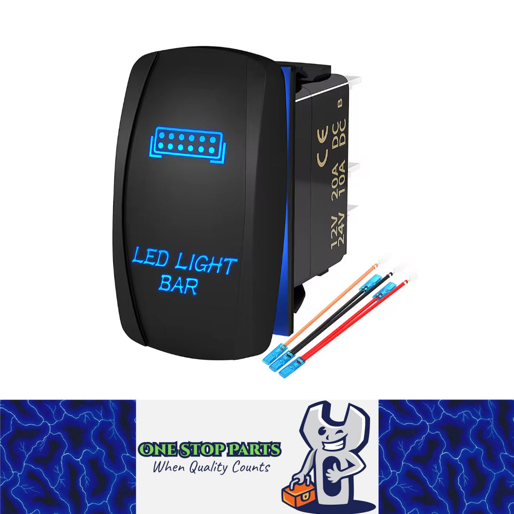 LED Light Bar Switch ON/Off Laser Rocker Switch 12V-24V 20A 5Pin with Blue LED