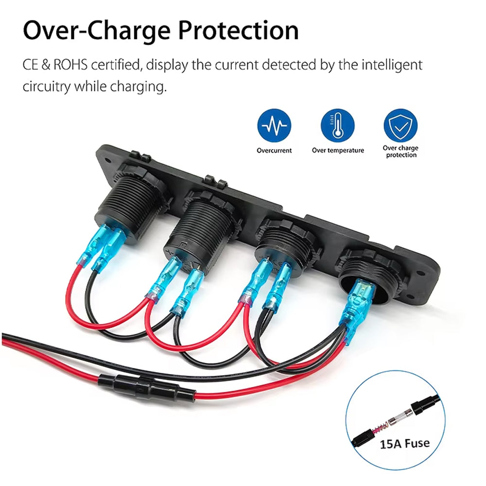 4 in1 Red LED Switch Panel 12V Dual USB Charger Voltmeter Power Socket with Wire
