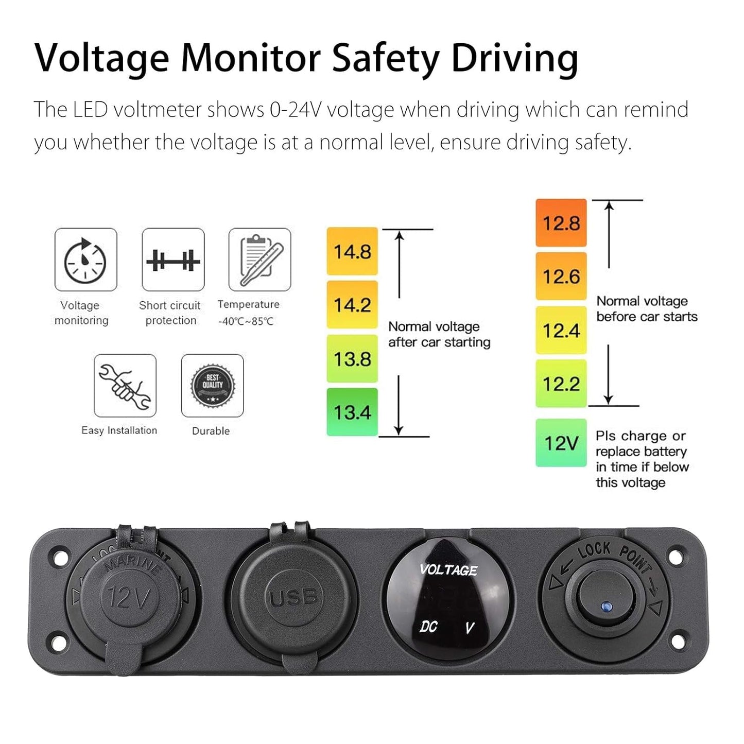 4 in1 Red LED Switch Panel 12V Dual USB Charger Voltmeter and Power Socket