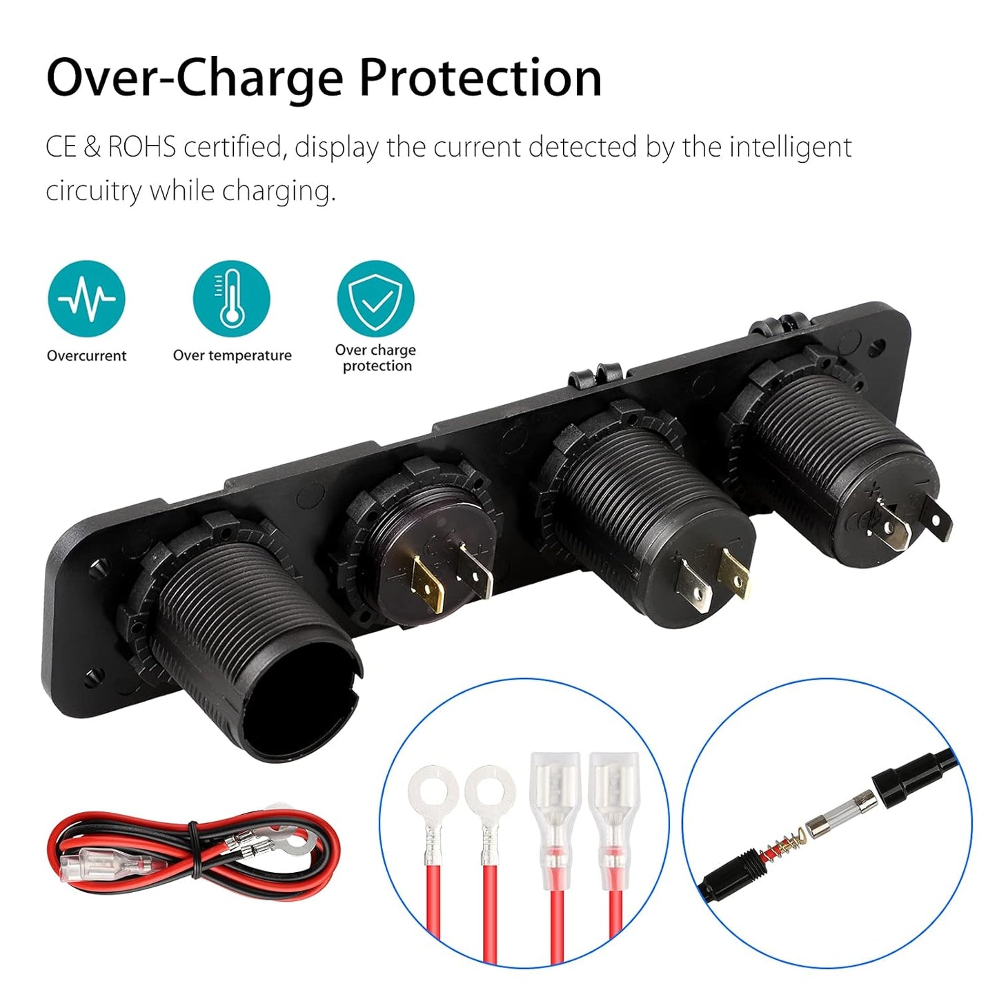 4 in1 Green Switch Panel 12V Dual USB Charger Voltmeter Power Socket with Wire