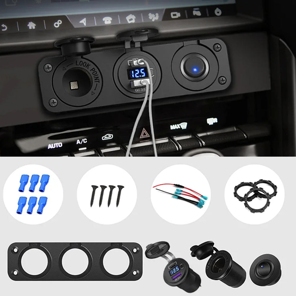 4 in1 Green Switch Panel 12V PD USB C QC3.0 USB Charger Voltmeter Power Socket