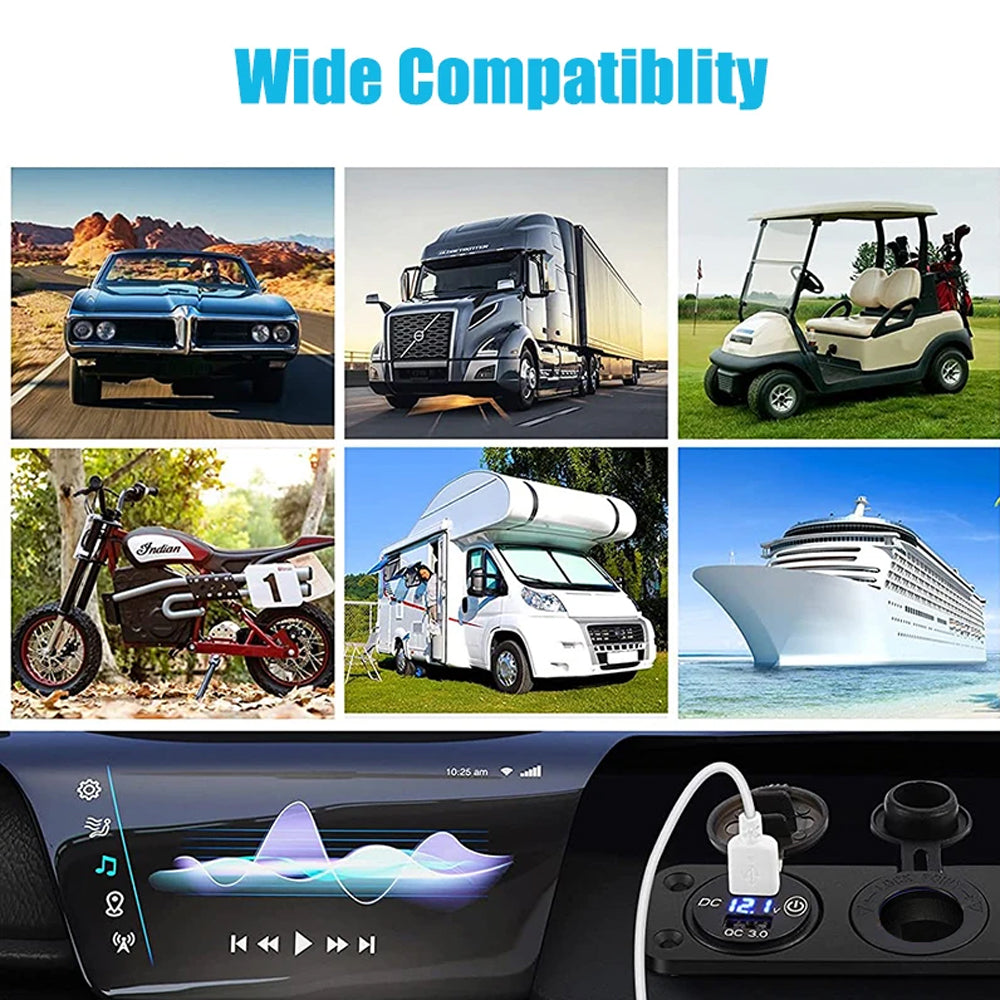 4in1 Blue LED Touch Switch Panel 12V PD+QC3.0 USB Charger Voltmeter Power Socket