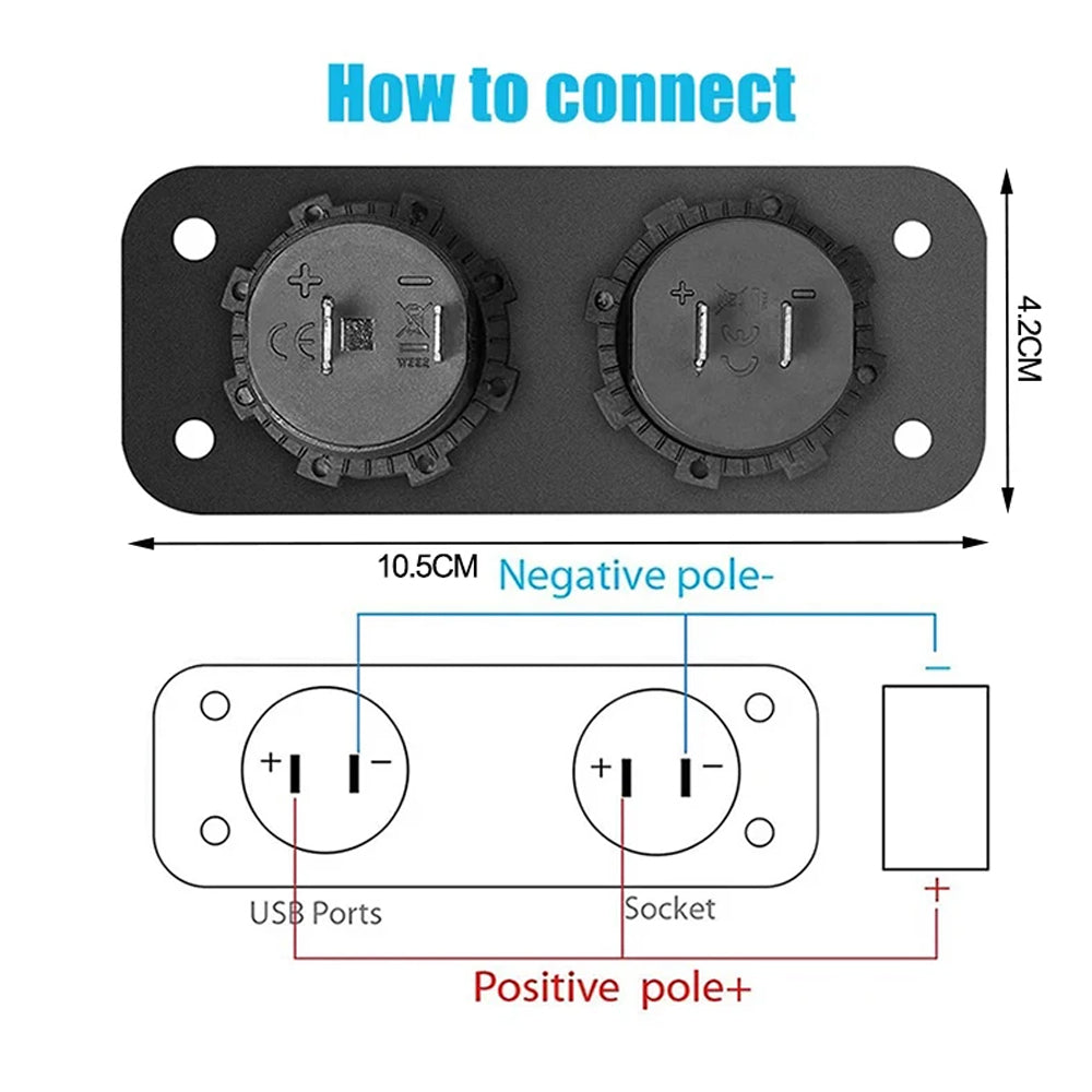 4 in1 Green Touch Switch Panel 12V PD+QC3.0 USB Charger Voltmeter Power Socket