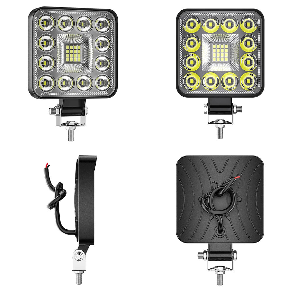 4 x Square LED Work Light 84mm 96W 12-24V 6000K Spot Flood Beam Combo Work Light
