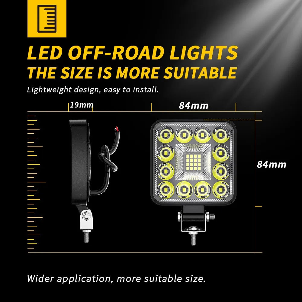 2 x Square LED Work Light 84mm 96W 12-24V 6000K Spot Flood Beam Combo Work Light