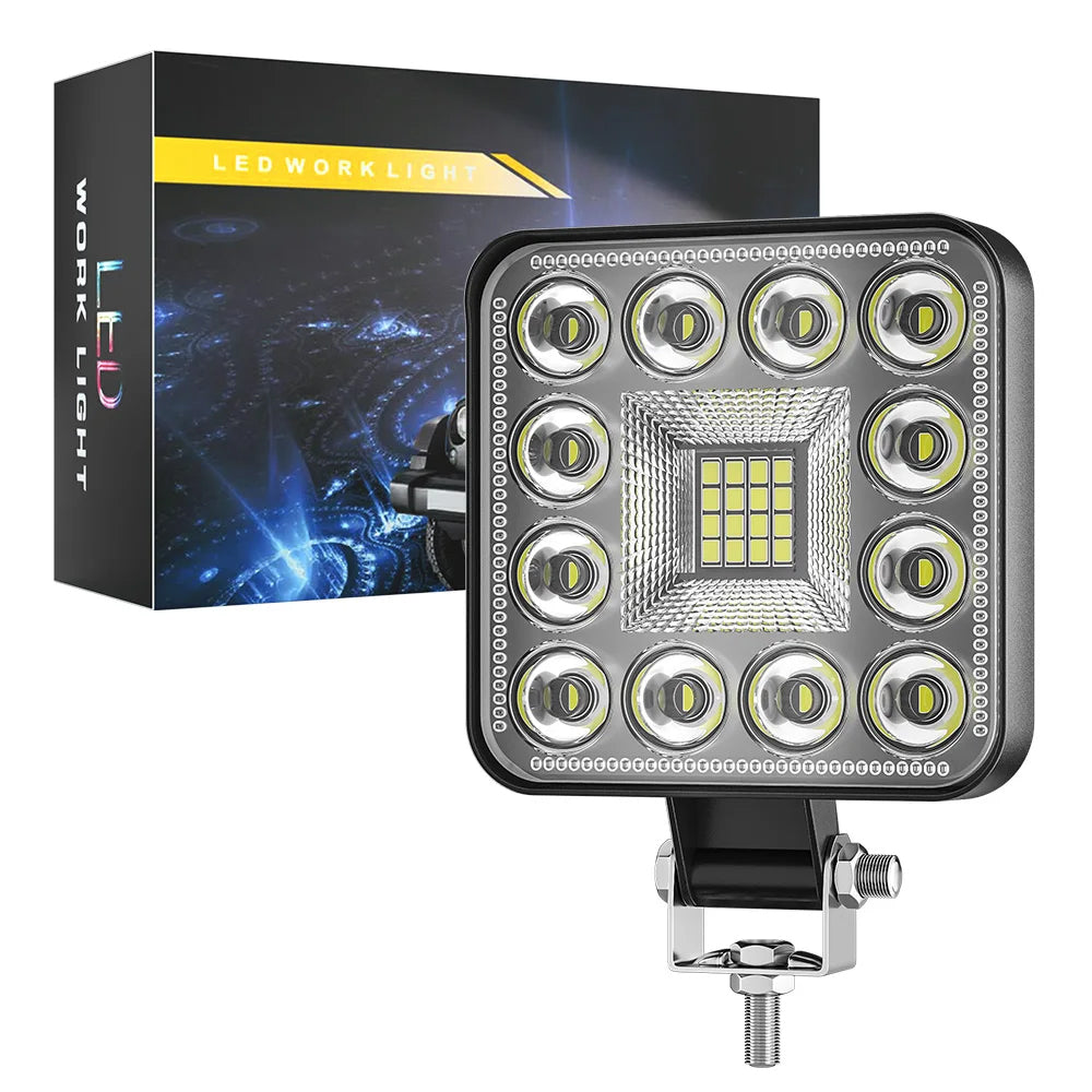 4 x Square LED Work Light 84mm 96W 12-24V 6000K Spot Flood Beam Combo Work Light