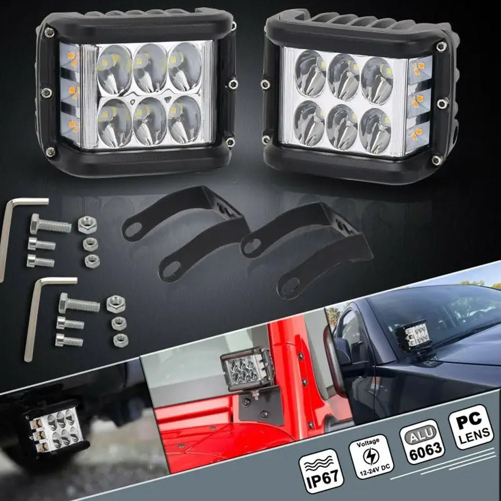 1pc 96x74mm LED Work Light Front White Spot Light & Dual Side Blue Strobe Lamp