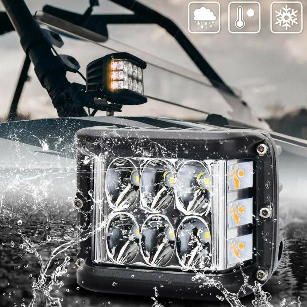 1pc 96x74mm LED Work Light Front White Spot Light & Dual Side Blue Strobe Lamp