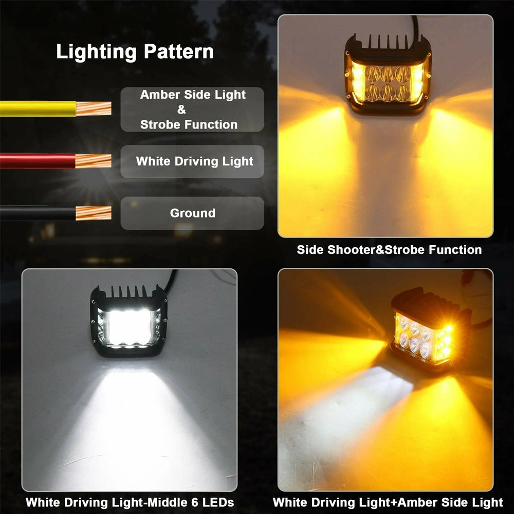 1pc 96x74mm LED Work Light Front White Spot Light & Dual Side Blue Strobe Lamp