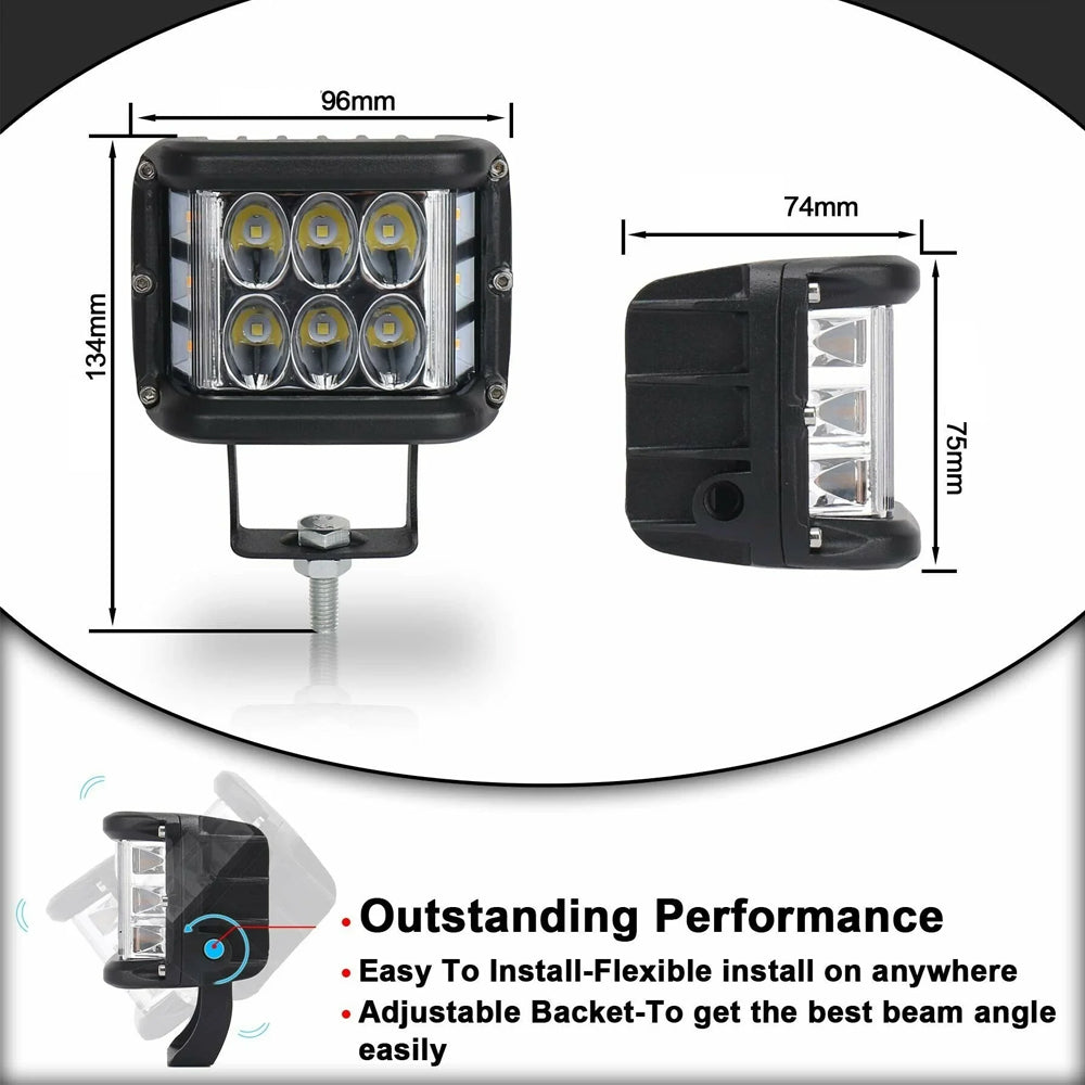 1pc 96x74mm LED Work Light Front White Spot Light & Dual Side Blue Strobe Lamp