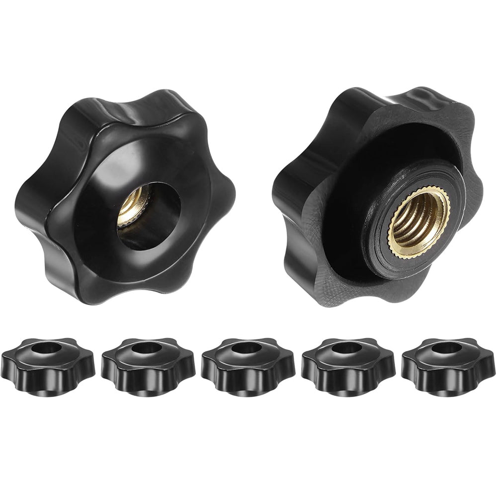 5 x M10 38mm Hand Tighten Nut 6 Petal with Hole Through Easy Tighten and Release