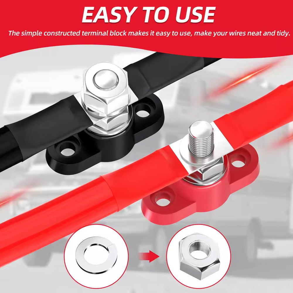 2 Pairs M10 Terminal Block Stud 12-48V 250A Junction Power Distribution Block