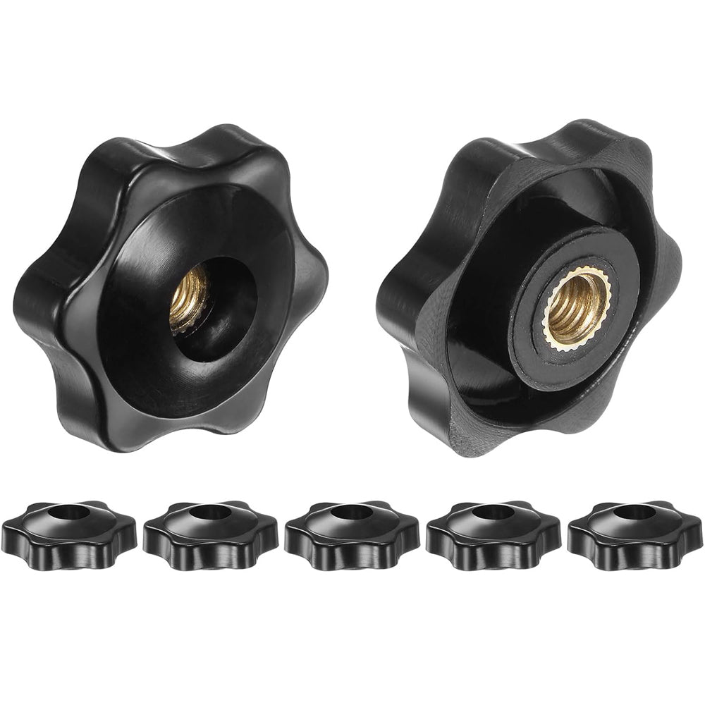 5 x M6 32mm Hand Tighten Nut 6 Petal with Hole Through Easy Tighten and Release